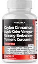 Ceylon Cinnamon, Apple Sider Vinegar, Turmeric - Gluco Health Support - Panax Ginseng, Berberine, Bitter Melon Milk Thistle Fenugreek - Non GMO – Made in USA – 60ct
