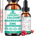 Calcio Magnesio Zinc D3 con calma Magnesio Glycinate Plus Ashwagandha, L-Theanina, Calcio líquido con vitamina D3 y suplemento de magnesio para inmuno, hueso, musculo, humor &amp; sueño