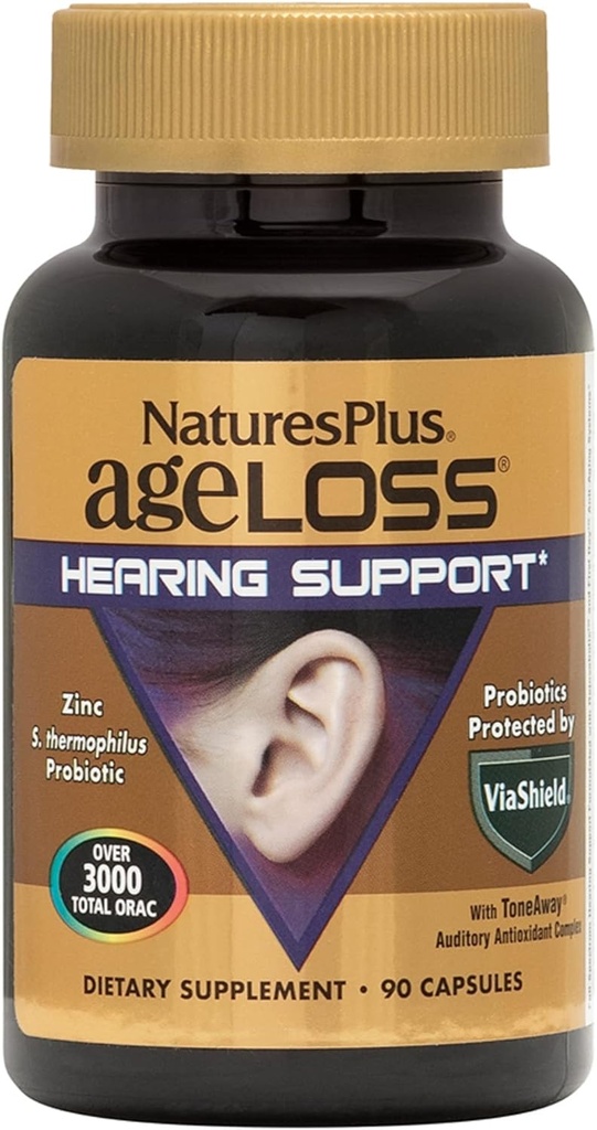 Natures Plus AgeLoss Hearing Support - 90 Capsules - Vegetariano, Gluten Free - 30 Servings