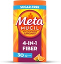 Metamucil 4 en 1 Pólvora de suplemento de fibra diaria, Polvo de fibra para la salud y la regularidad digestivas*, Libre de azúcar, Naranja, Fibra de Psilio de origen natural, 30 cucharaditas