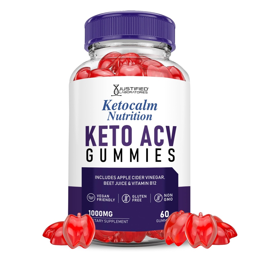 Laboratorios Justificados Ketocalm Nutrition Keto ACV Apple Sider Vinegar Formulado con Pomegranate Beet Juice Powder B12 Vegan Non GMO 60 Gummies