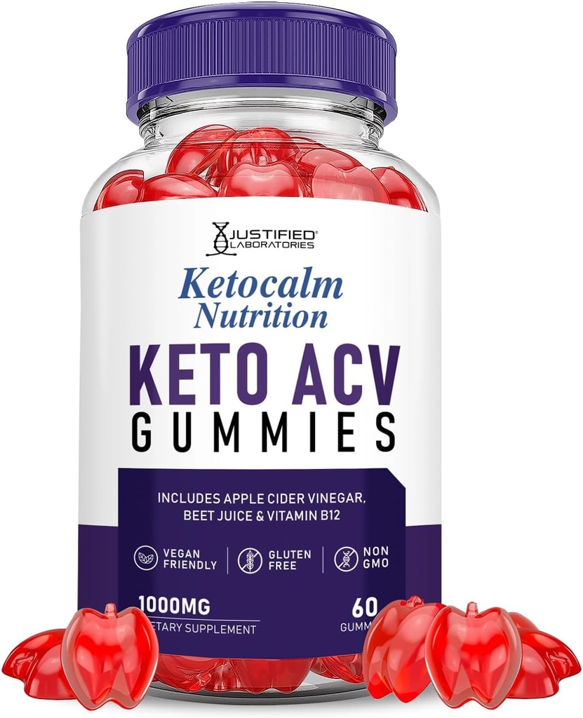 Laboratorios Justificados Ketocalm Nutrition Keto ACV Apple Sider Vinegar Formulado con Pomegranate Beet Juice Powder B12 Vegan Non GMO 60 Gummies