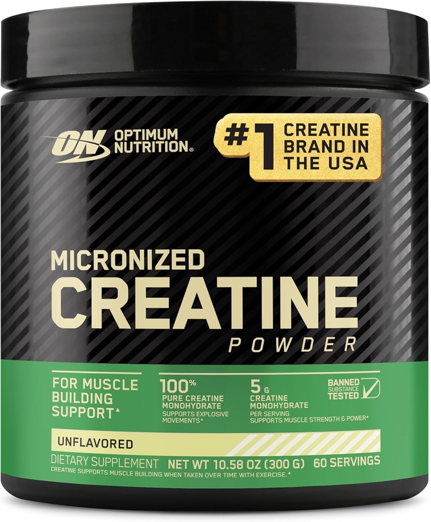 Optimum Nutrition Micronized Creatine Monohydrate Powder, Desflavored, 60 Servings, 300 Grams (Packaging May Vary)