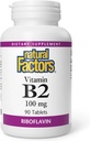Factores naturales - Vitamina B2 Riboflavin 100mg, Apoyo a la Energía & Metabolismo Normal, 90 Tabletas