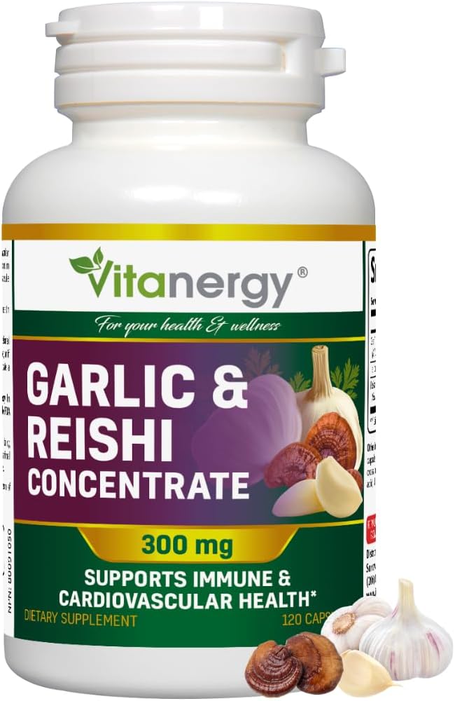 Garlic & Reishi Capsules - Cardiovascular Health & Immune Support - Potent Whole Bulbs Extract, No Aftertaste - 120 Vegan Caps