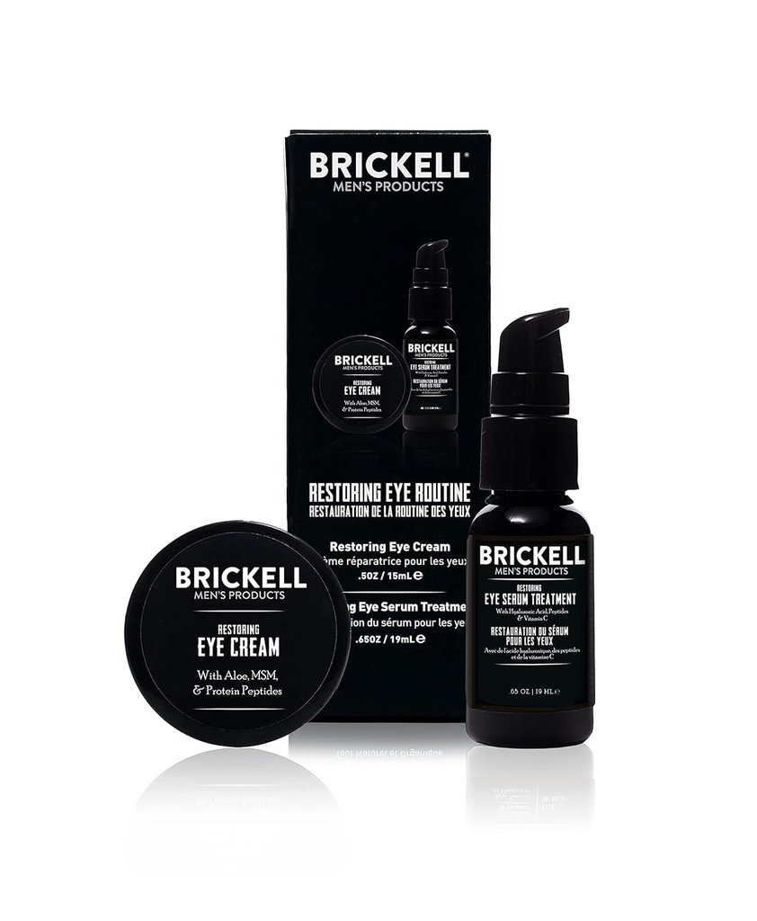 Brickell Men's Restoring Eye Routine for Men, Eye Cream and Serum for Men, Natural and Organic, Unscented, Men's Skin Care Gift Set