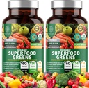2-Pack N1N Premium Ecológico Verde Superalimentos, Frutas & verduras [28 Ingredientes potentes] Suplemento natural con Alfalfa, Cereza de remolacha " Tart para la energía, inmunidad, digestión, 120 Ct