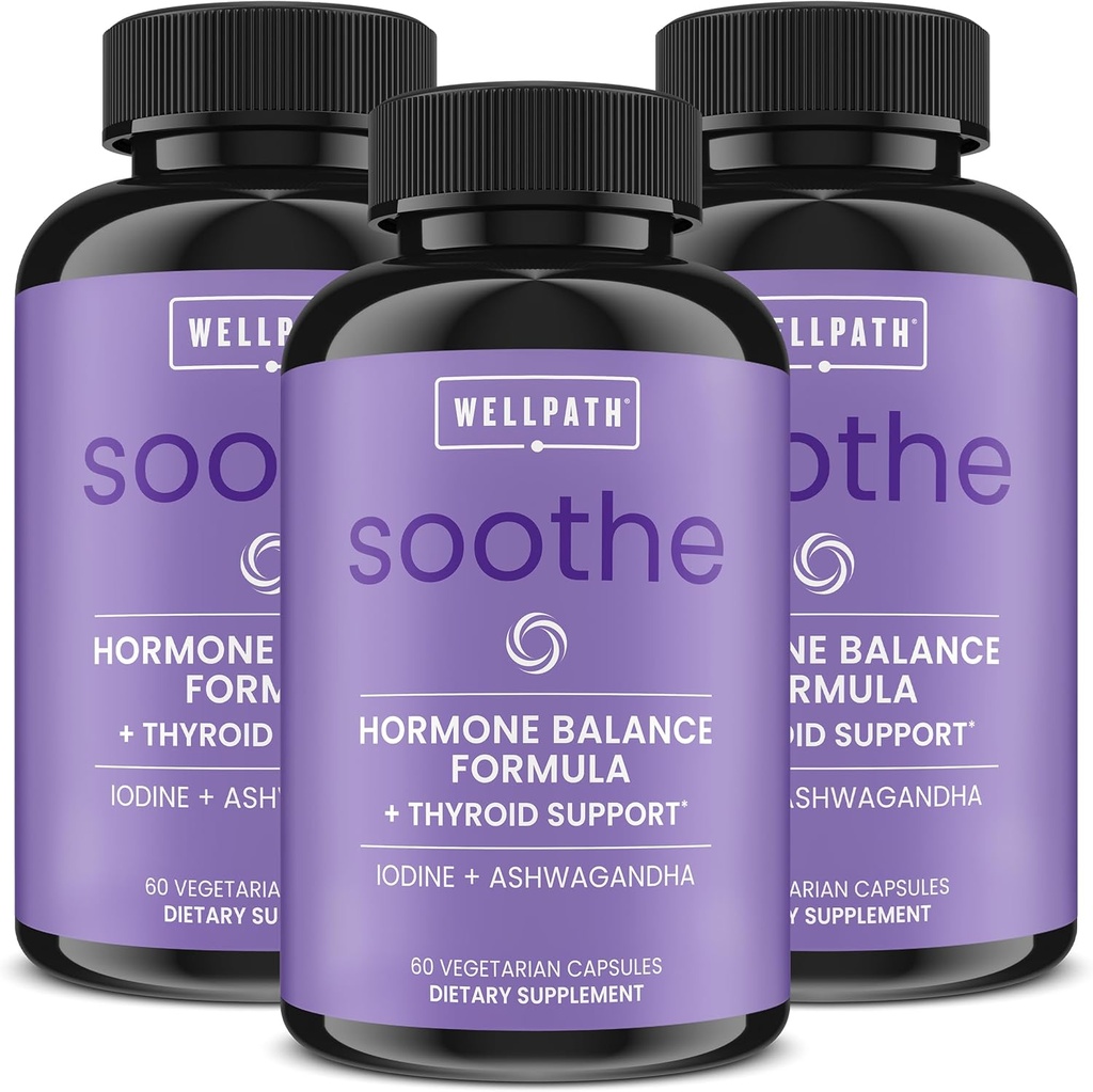 Soothe Hormone Balance for Women + Thyroid Support for Women (3-Pack) TEN Cortisol Manager, Mood Support, " Metabolism Booster TEN Adrenal Support ← Rhodiola, Selenium, Iodine Неликованы, 180 ct