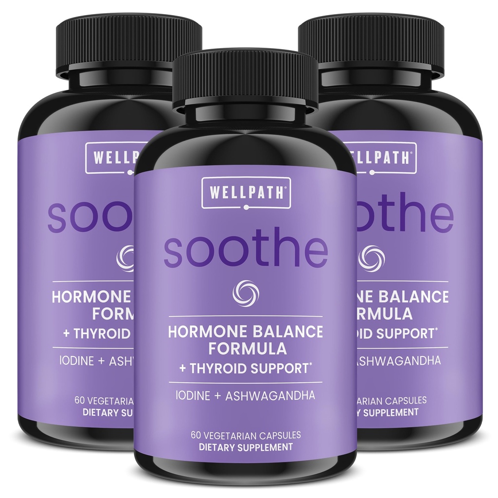 Soothe Hormone Balance for Women + Thyroid Support for Women (3-Pack) TEN Cortisol Manager, Mood Support, " Metabolism Booster TEN Adrenal Support ← Rhodiola, Selenium, Iodine Неликованы, 180 ct