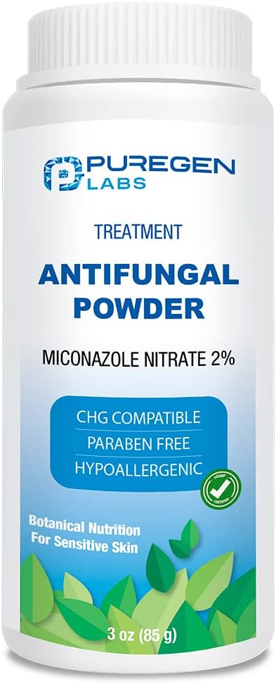 Puregen Labs Antifungal Powder con 2% Miconazole Nitrato para infecciones fúngicas comunes incluyendo el pie de atleta, Jock Itch y Ringworm, Talc Free, 3 oz (85g)