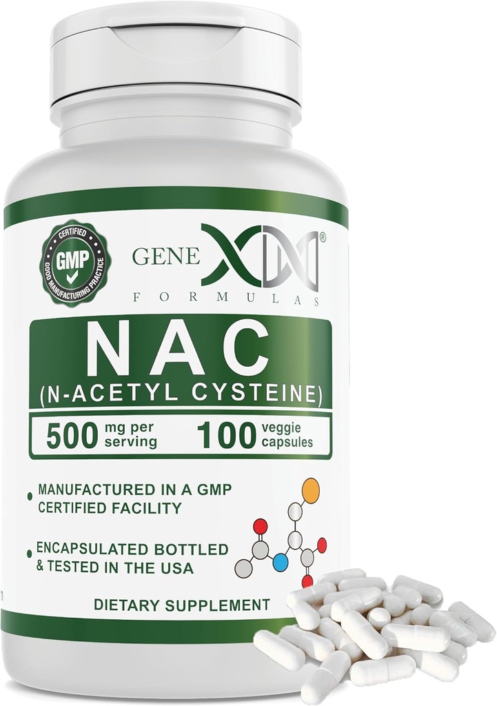 Genex Fórmulas NAC 500mg (100 cápsulas) N-Acetyl Cysteine, apoya la salud del hígado - no GMO, Gluten Free, Vegan (3 meses de suministro)