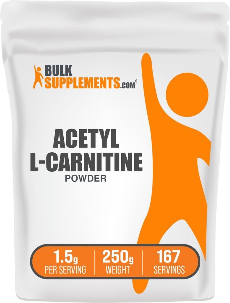 BulkSupplements.com Acetil L-Carnitine Powder - como ALCAR HCl, Carnitine Supplement - Gluten Free, 1.5g por Serving, 250g (8.8 oz) (Pack of 1)