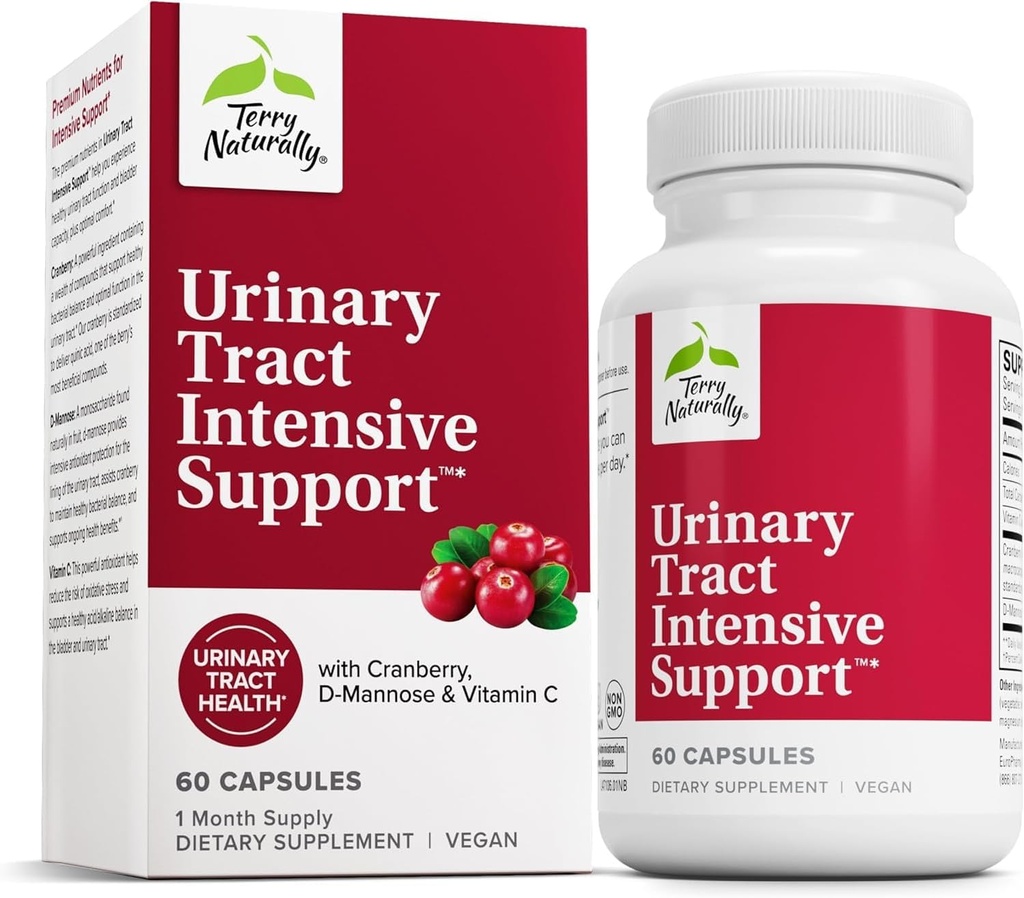 Terry Naturalmente Urinary Tract Apoyo Intensivo - Suplemento con Arándano para la Salud de la Vejiga - Suplemento de Salud del Riñón con D-Mannose & Vitamina C - 60 Capsules (30 Servimientos)