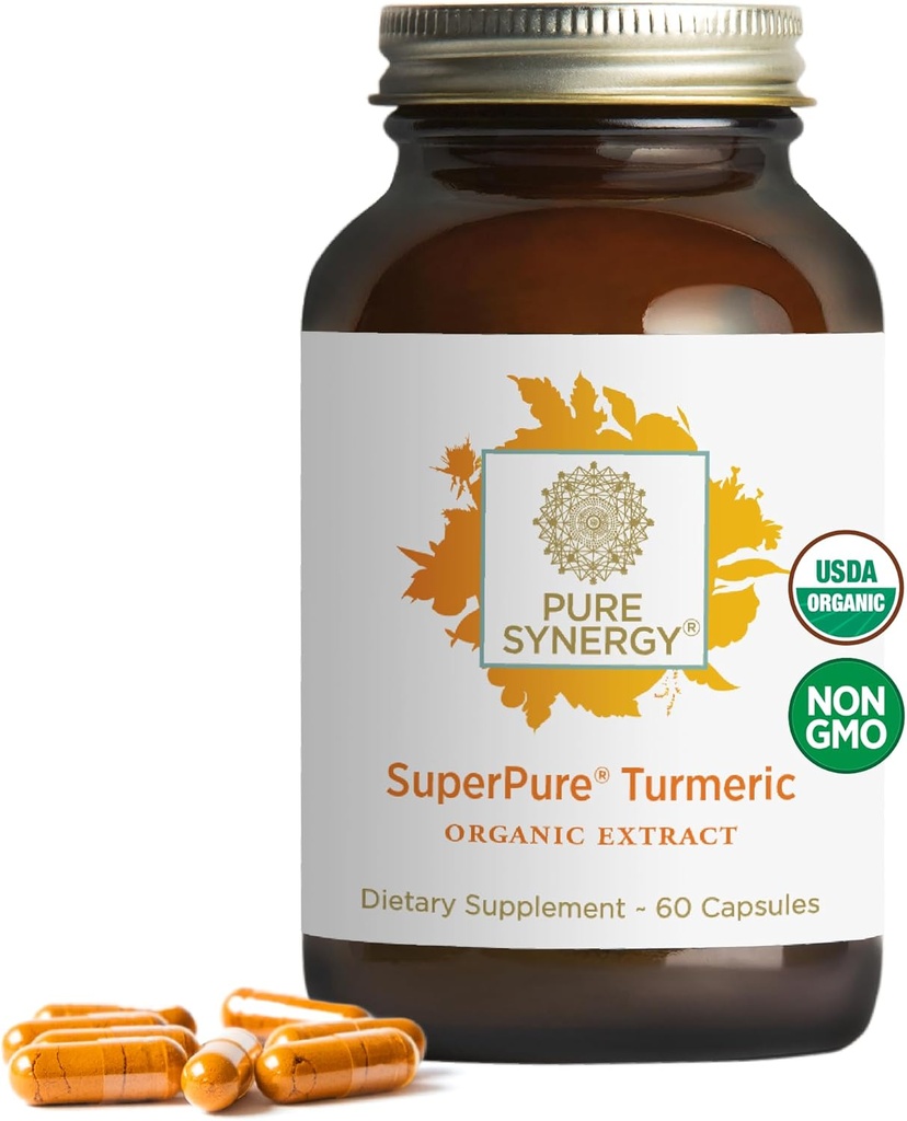 Sinergía pura SuperPure Resumen Turmérico ← Curcumin Orgánica Suplemento tención 500 mg Extracto Turmérico Cápsulas ← Potent Support for Immune and Joint Health (60 Cápsulas)