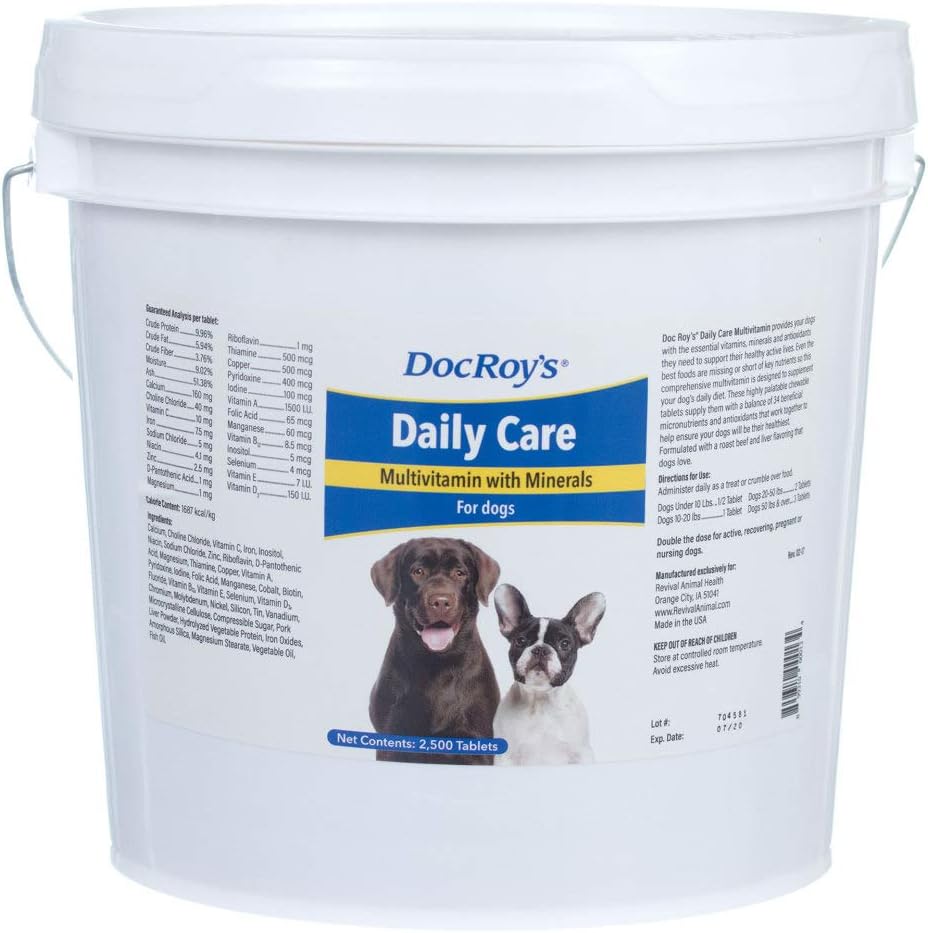 Cuidado diario de Doc Roy Multivitamina con Minerales para Perros- Canino Suplemento de Salud Diario- 2500 Tabletas