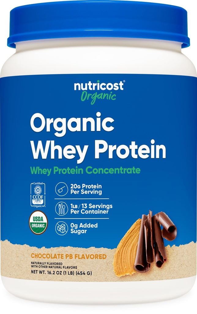 Nutricost Organic Whey Protein Concentrate, Chocolate Peanut Butter Flavored, (1LB) - Gluten-Free, Non-GMO