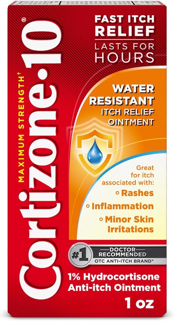Cortizone-10 Intensificación máxima del agua de fuerza Intensiva Intensificación de Itch, 1% Hidrocortisona, Acción rápida, Crema Anti-Itch para Bites de Bug, Rash, Eczema, Psoriasis, Poison Ivy, Oak, Sumac &amp; More, 1 oz