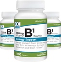 Opciones de calidad Vitamina B1 Thiamin 100 mg Apoyo energético, función del sistema nervioso, suplemento de vitaminas de salud cerebral, 100 botellas de cuenta (3 Pack)