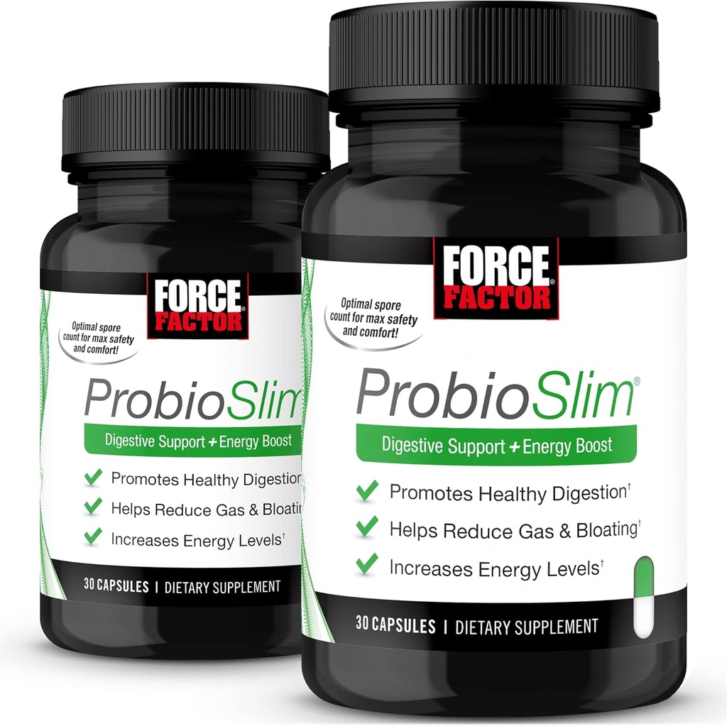 FORCE FACTOR ProbioSlim, 2-Pack, Probiotic Supplement for Women and Men with Probiotics and Green Tea Extract, Reduce Gas, Bloating, Constipation, Support Digestive Health & Gut Health, 60 cápsulas