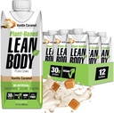 Cuerpo de Lean Listo para beber, Vainilla Vegana de base vegetal Caramel Protein Shake, 30g Proteína, No Sabores Artificiales, Dulces o Colores, No GMO, Gluten Free, Premium Pea & Rice Blend (Pack of 12)