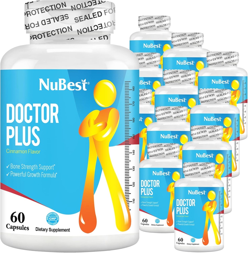 Doctor Plus - Crecimiento de Altura Fórmula - Soporta Crecimiento de Altura, Píldoras de Crecimiento de Altura con Calcio, Vitaminas D3, Vitamina K2 (MK7) - Inmunidad y salud general para niños (10+) y adolescentes - 12 Pack