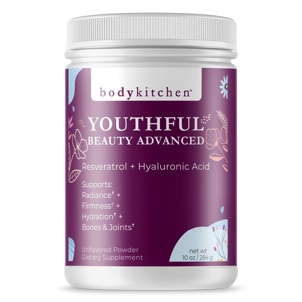 Corporal Cocina Joven Belleza Avanzada, Colagen Peptides Polvo para Hermosos Piel Piel Piel, Resveratrol y Ácido Hialurónico para Anti-Aging &amp; Apoyo Antioxidante, Grass Fed (Pack de 1)