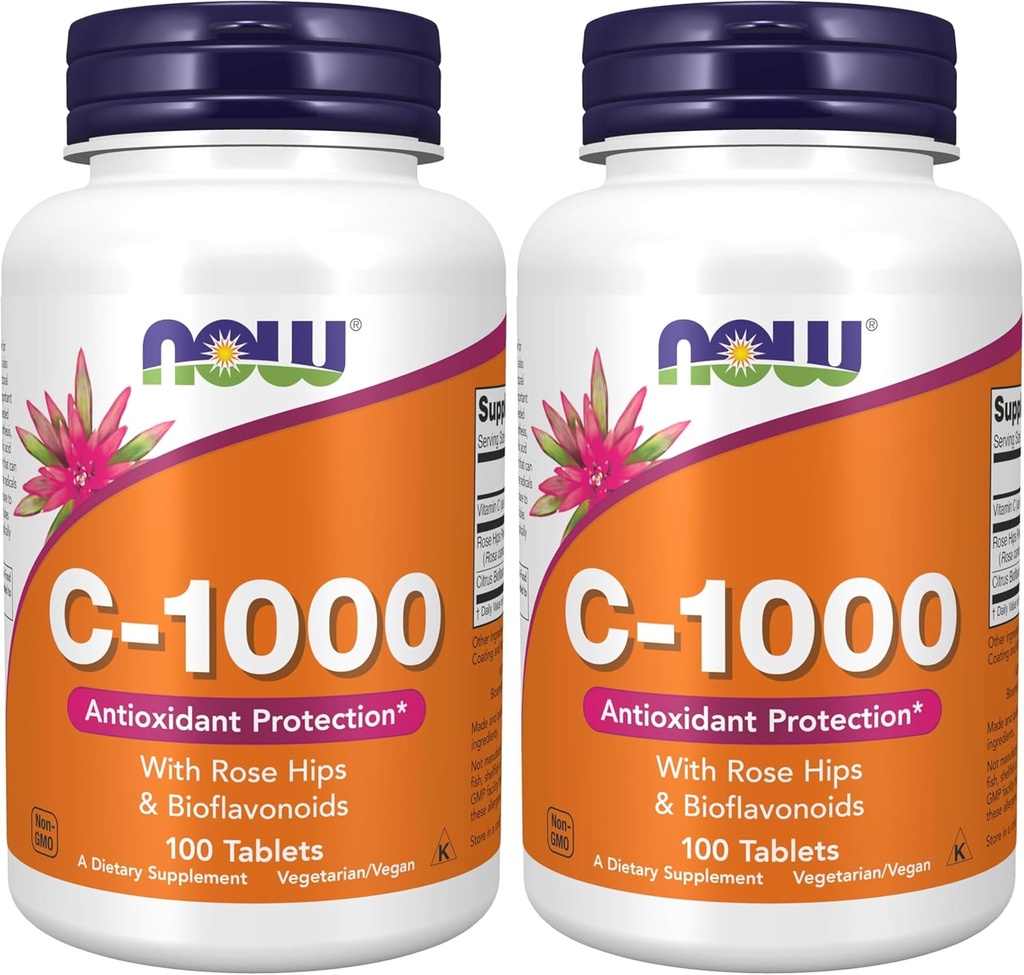 AHORA Suplementos, Vitamina C-1.000 con Rosa HIPS " Bioflavonoides, Protección Antioxidante*, 100 Tabletas (Pack of 2)