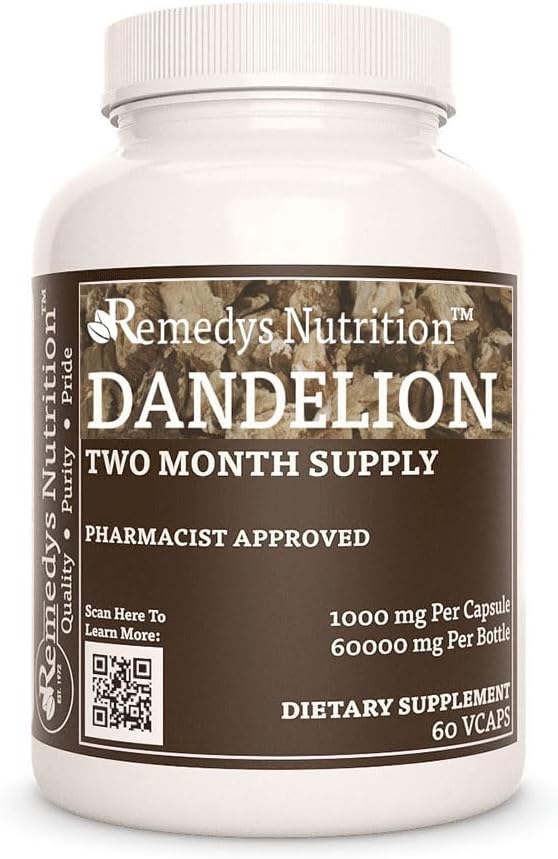 Nutrición de Remedy Dandelion Root tención 1,000 mg, 60 cápsulas veganos Suplemento dietético de hierbas