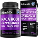 6-en-1 Orgánica Maca Root Ashwagandha Capsules 1710mg con DHEA y extracto de fruta de pimienta negra para mujeres y hombres - Negro Maca Suplemento para la resistencia, el hueso y el sostén del molde Suplemento, 120 cuenta