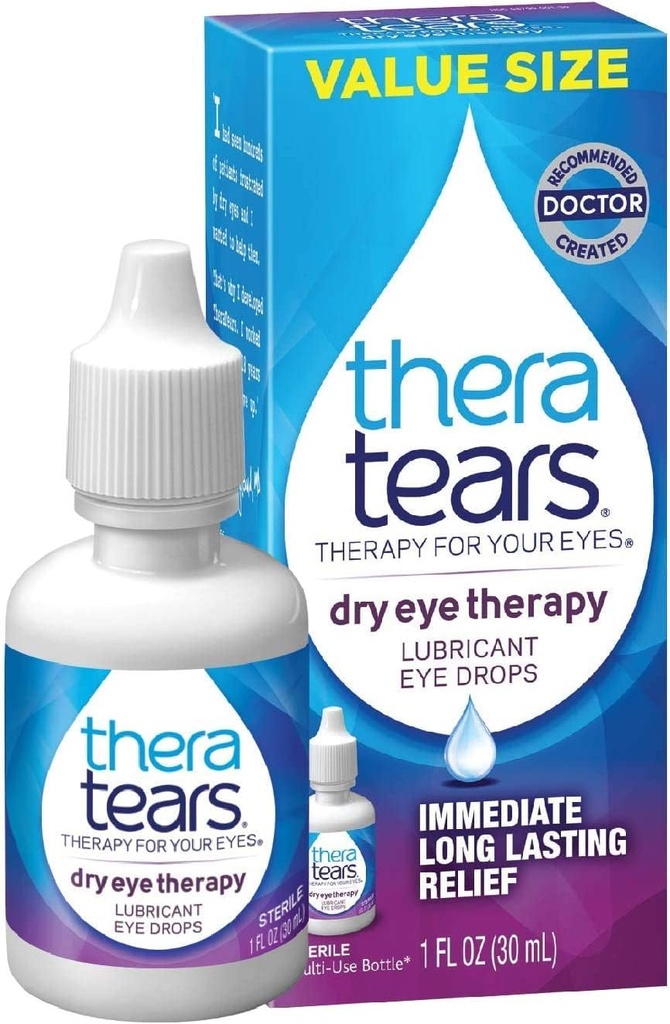 TeraTears Terapia Ojo Seco Terapia Ojo Lubricante gotas Ojo Twin Pack, (2 x 30mL Botellas) + 1.0 Fl Oz Botella