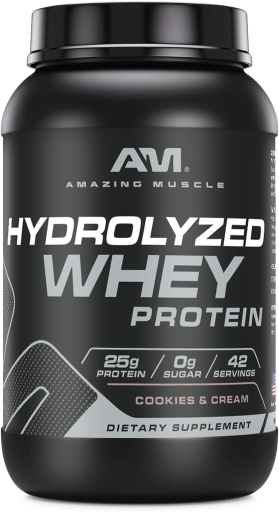 Amazing Muscle Hydrolyzed Whey Protein Isolate Cookies &amp; Cream Flavor Suplemento Silencio 25 G Protein Silencio 3 Lb (1.36 Kg  durable Made in USA