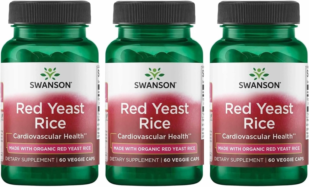 Swanson Hecho con traje de levadura roja tradicional orgánico 600 Milligrams 60 Veg Capsules (3 Pack)