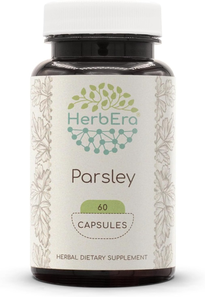 HerbEra Parsley 60 cápsulas, 500 mg, Hecho con Parsley (Petroselinum crispum) Hoja seca (60 cápsulas)