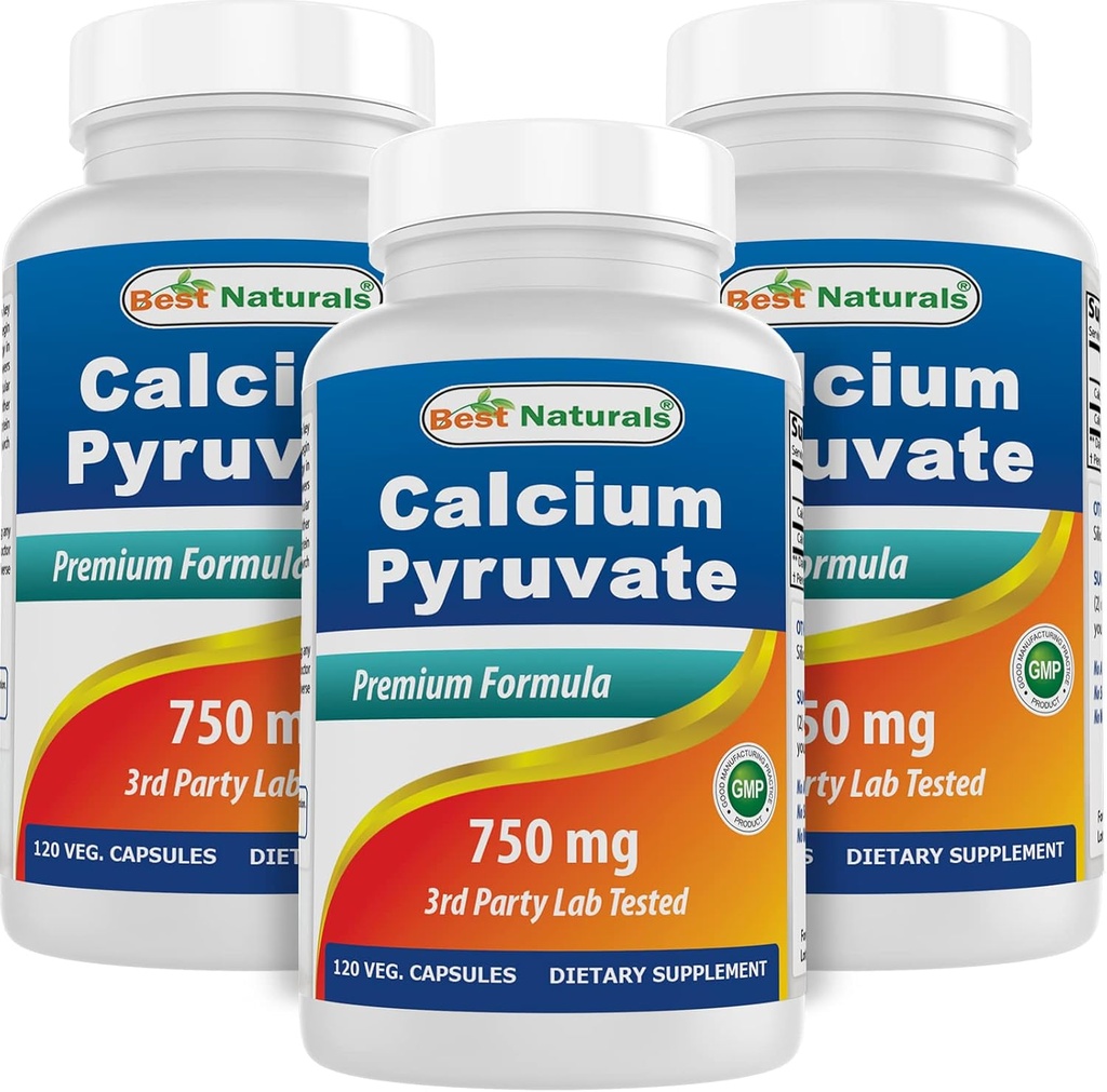 Piruvato de calcio 750 mg 120 cápsulas por Best Naturals (Pack of 3)