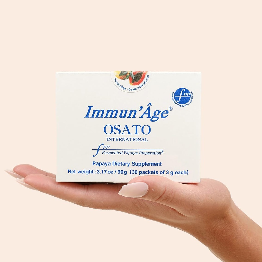 IMMUN'ÂGE - Suplemento Anti-Aging - Activador NRF2 - Soporte Inmunitario - Antioxidante - Booster Celular de Energía - Protección del envejecimiento de la piel - 100% Japonés Fermented Papaya - Polvo - 30 Packets x 3 Gramos