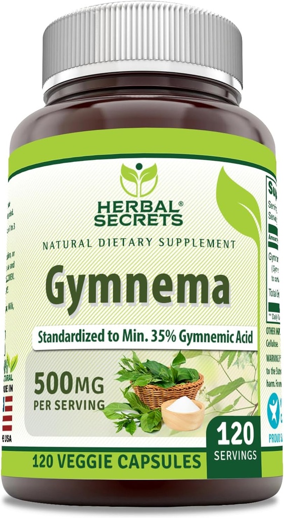 Herbal Secrets Gymnema Supplement | 500 Mg Per Serving | 120 Veggie Capsules | Non-GMO | Gluten Free | Made in USA