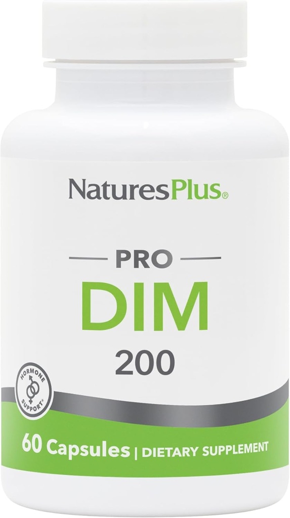Natures Plus PRO DIM 200 mg - 60 cápsulas - Supports Healthy Estrogen Levels - Non-GMO, Vegan &amp; Gluten Free - 30 Servings