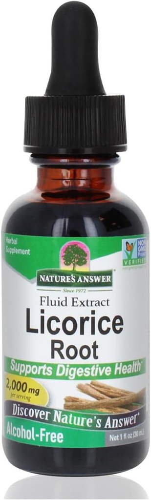 Respuesta de la naturaleza Licorice Root ← Herbal Supplement ← Apoyo Digestive Health Silencio No GMO > Kosher Silencioso libre de alcohol, libre de gluten > Vegan 1oz