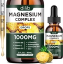 Suplemento Complejo de Magnesio Triple, Glycinate de Magnesio, Blend, Citrate Liquid Drops 1000mg con Ashwagandha, CoQ10, Vitamina B6, C, D, Zinc - Vegan Pineapple Flavor