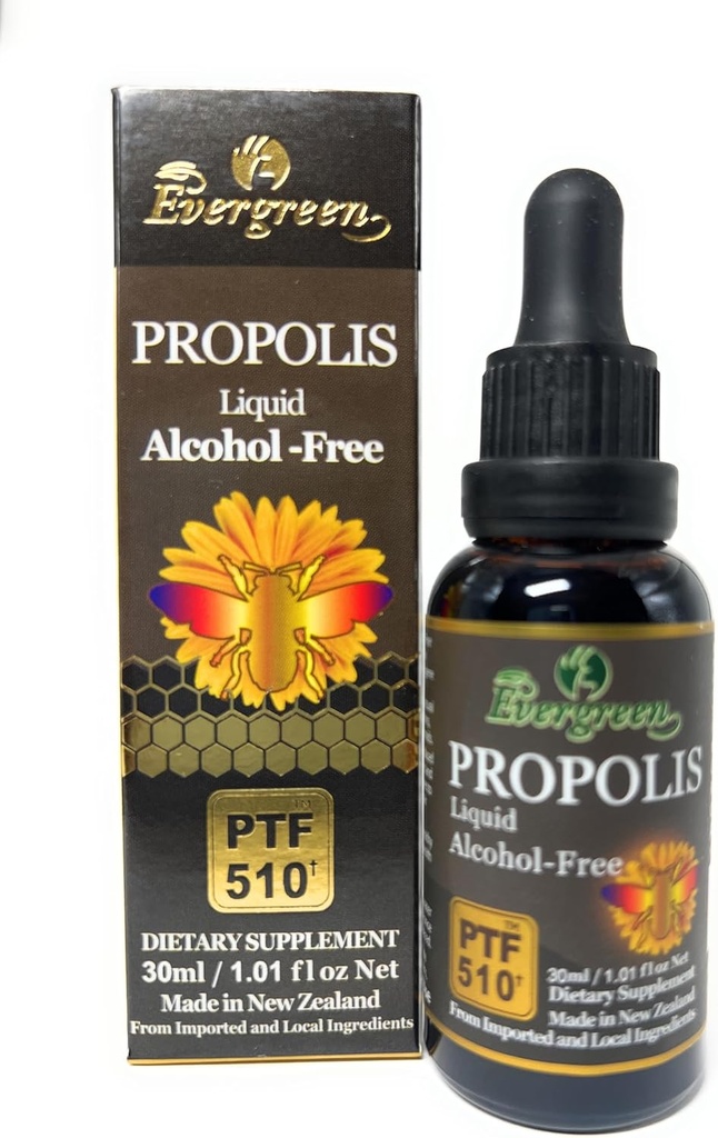 Evergreen Propolis Liquid Alcohol-Free Tintura 30ml PTF1170 (Contiene 1170 Propolis Flavonoid) Fabricado en Nueva Zelanda
