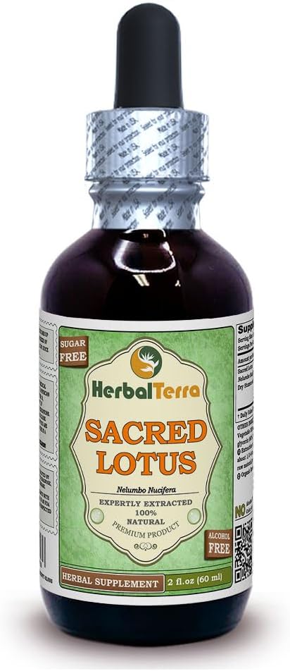 Lotus (Nelumbo nucifera) Glycerite, Dried Stamens Alcohol-Free Liquid Extract (Brand Name: HerbalTerra, Proudly Made in USA) 2 fl.oz (60 ml)