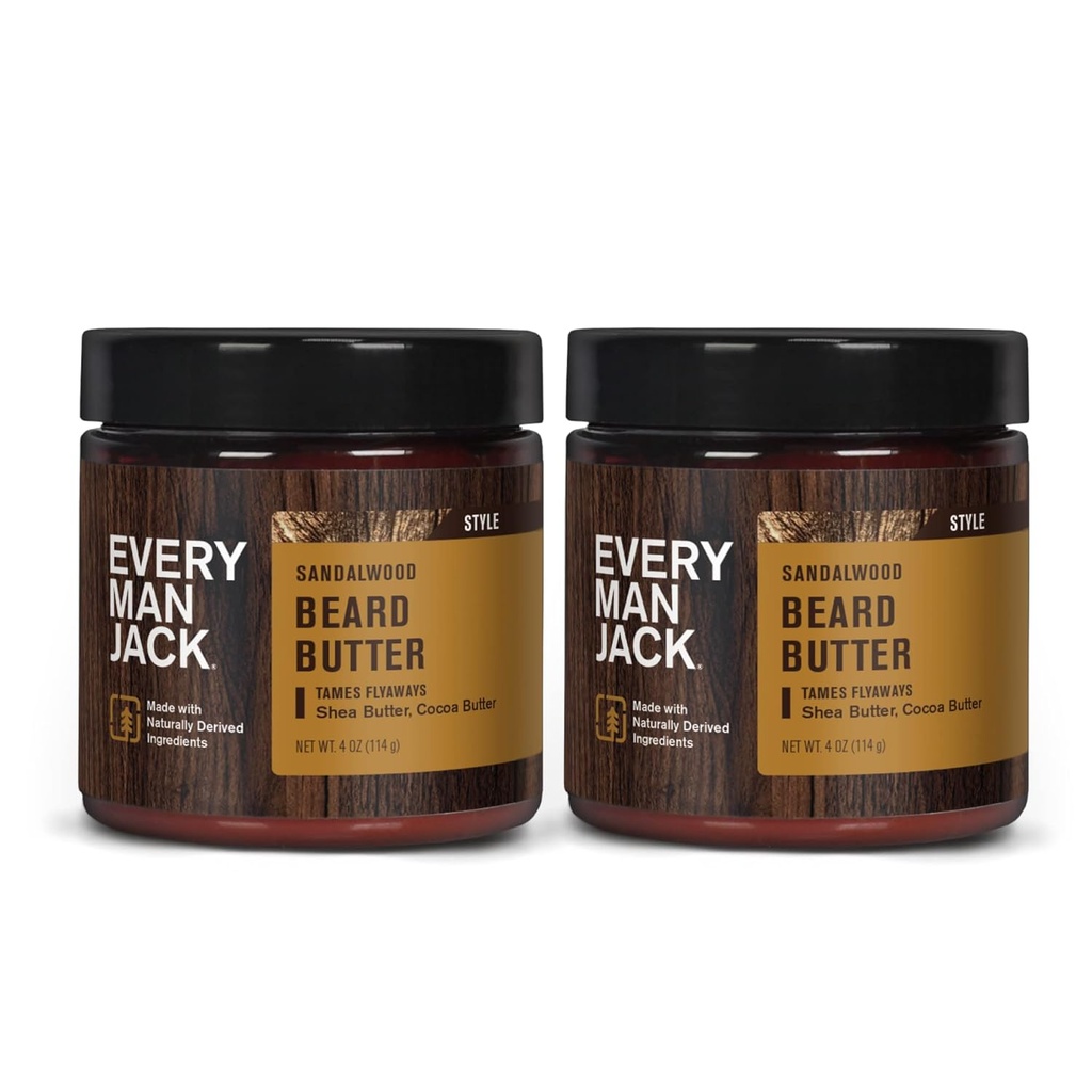 Cada hombre Jack Beard Butter- Subtle Sandalwood Fragancia - Hidratos y Estilos secos, barbas inruditas mientras que Alivia Itch - Naturalmente derivado con Shea Butter y aceite de coco - 4 onzas (2 Pack)