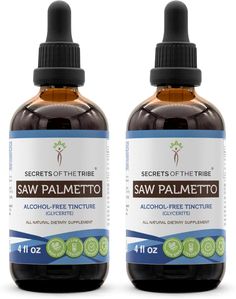 Saw Palmetto Tincture Extract líquido libre de alcohol, Saw Palmetto (Serenoa Repens) Berry seco (2x4 FL OZ)