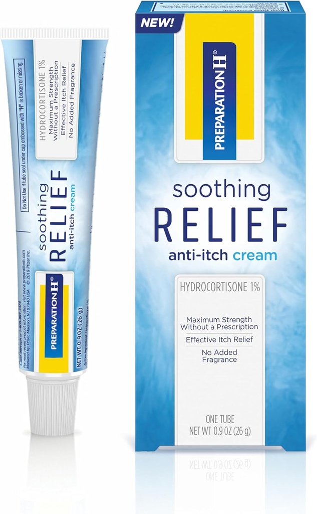 Preparación H Soothing Relief Anti Itch Cream, 1% Hydrocortisone Cream for Butt Itch Relief - 0.9 Oz Tube
