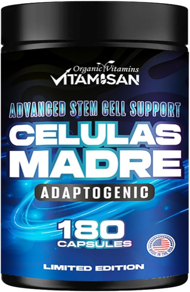 VITAMISAN Celulas Madres 180 Capsules - Stem Cell Blue Green Algae - Non GMO -Gluten Free AFA -Celula Madre Supplement - Lion's Mane Beta Glucan Supports Healthy Aging &amp; Promotes Immune Spirulina.