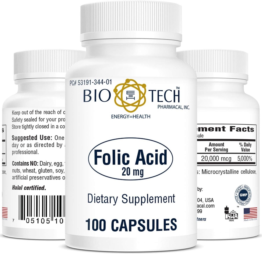 Bio-Tech Pharmacal Folic Acid (20mg, 100 Count)