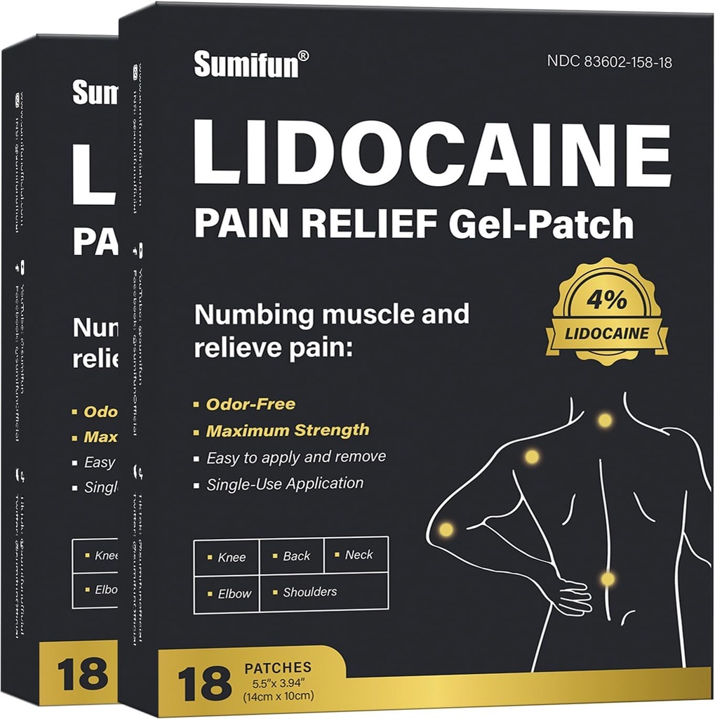 Sumifun 4% Lidocaine Pain Relief Patches - 36 Conde Patches para atrás, hombro, musculo, articulaciones, Knee Pain Relief - Baja Atrás Pain Relief Products - Pain Patches Maximum Strength Lidocaine