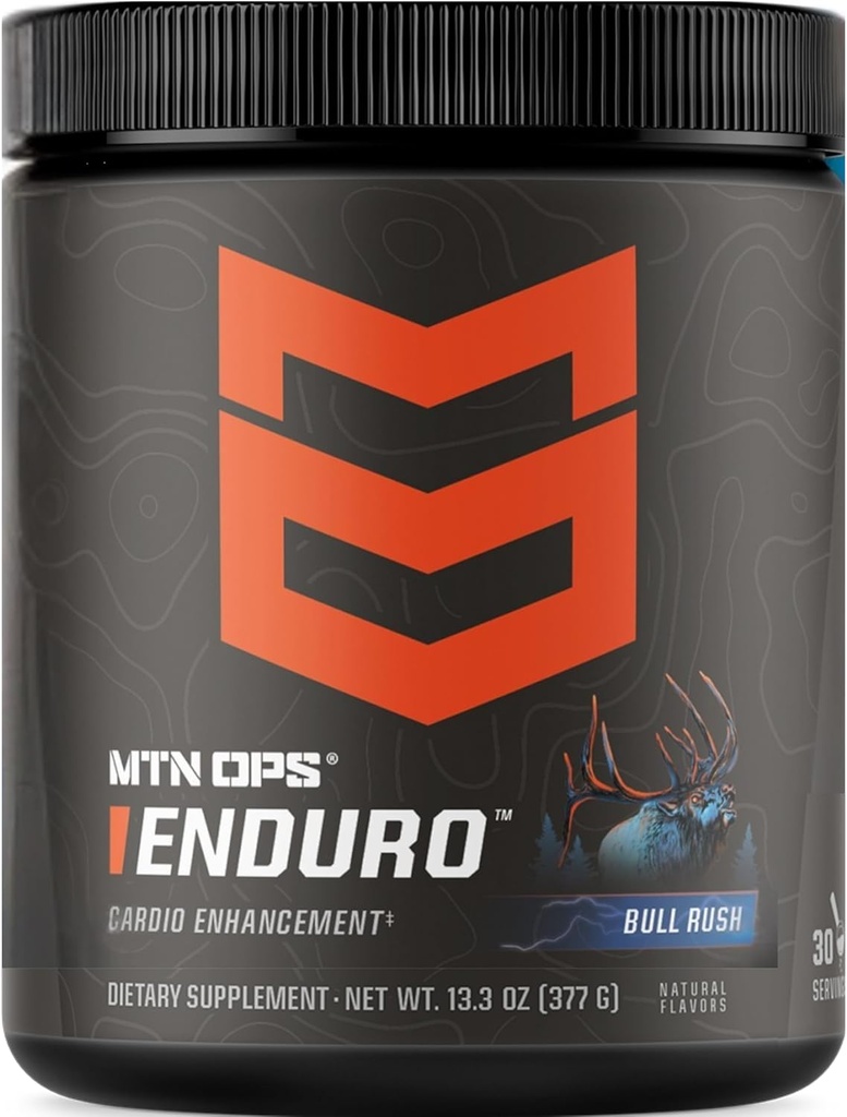 MTN OPS Enduro Nitric Oxide Suplemento &amp; Stim-Free Pre Workout - 30 Servings - con Citrate de Magnesio, Piñón de remolacha, Niacinamide, L Arginine &amp; L Citrulline - Bull Rush Flavor