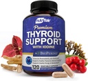 Complejo de soporte para tiroides NutriFlair, 120 cápsulas - con yodo, pimienta negra, Ashwagandha, vitamina B12 - Suplemento tiroides para mujeres y hombres