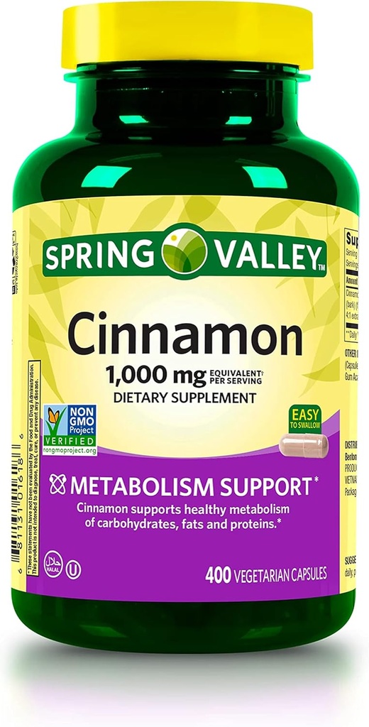 jogi Cinnamon Suplemento dietético, 1000 mg Metabolismo Apoyo Suplemento dietético 400 Cuenta